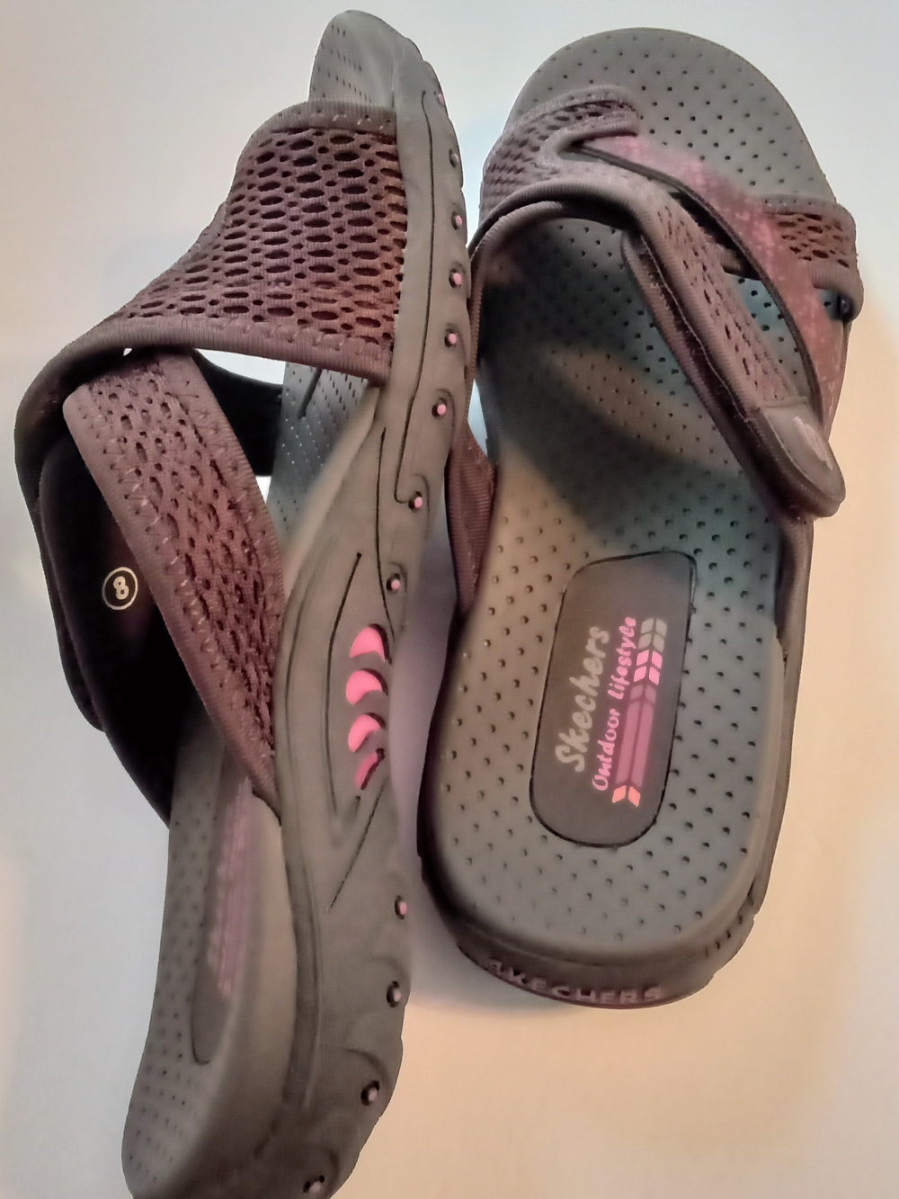 Skechers Women’s Pink Accent Brown Slide Sandals - Picture 3 of 6